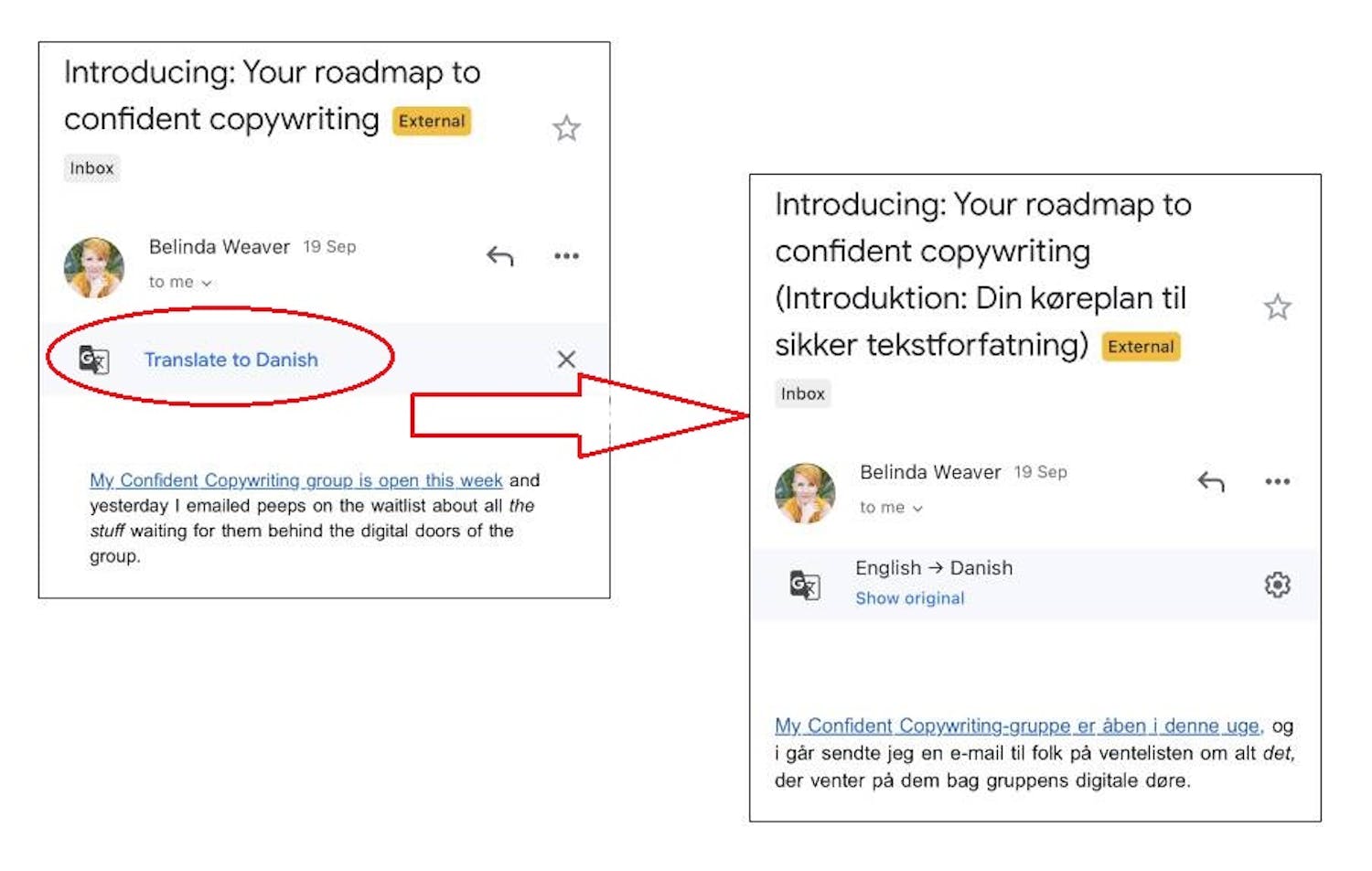 Oversæt: Oversæt din mail direkte i Gmail